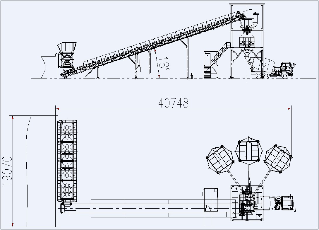 HZS150 مصنع خلط الخرسانة رسم